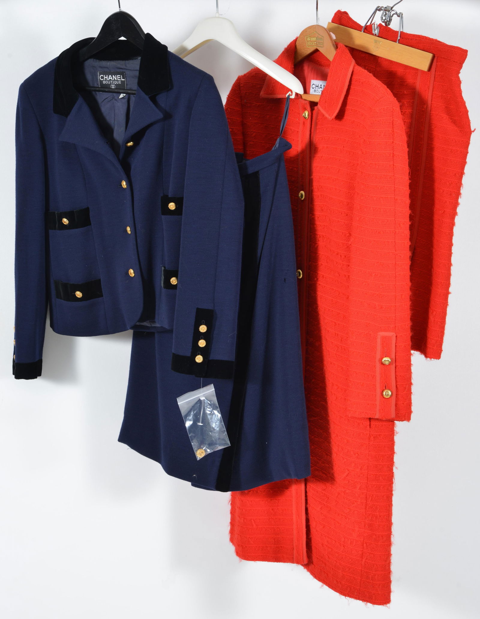 2 piece Chanel Boutique red laine wool and mohair coat and skirt. Size 38. Along with navy Chanel (1 of 14)