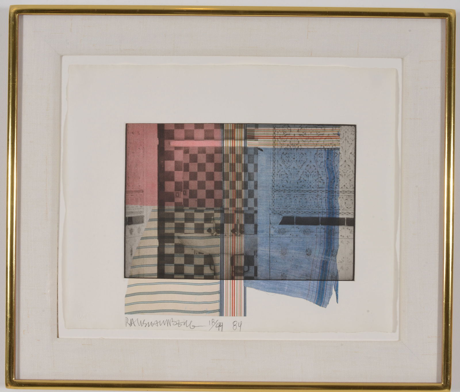 Robert Rauschenberg. "Faus". 1984. Lithograph intaglio print. Edition 18/44. Signed, dated, and (1 of 5)