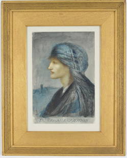 Simeon Solomon. "The Daughter of Jepthah". 1889. Pre-Raphaelite biblical painting. Watercolor, pen: Simeon Solomon. "The Daughter of Jepthah". 1889. Pre-Raphaelite biblical painting. Watercolor, pen and ink. Signed with monogram and dated lower left. Christopher Wood, London gallery label on reverse