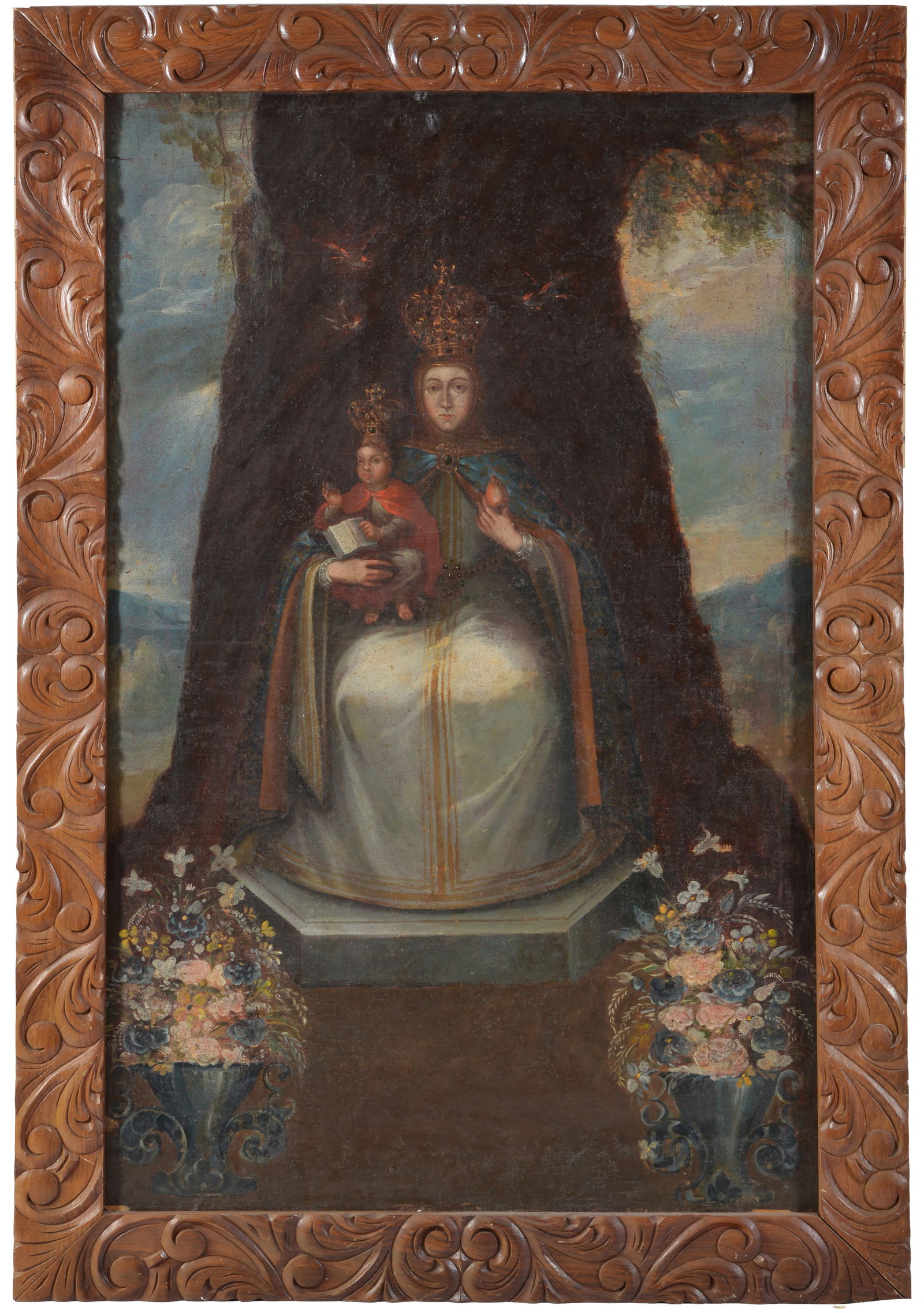 Large 17th/18th century colonial Latin American Cuzco or Mexico school or painting. Our Lady of (1 of 9)