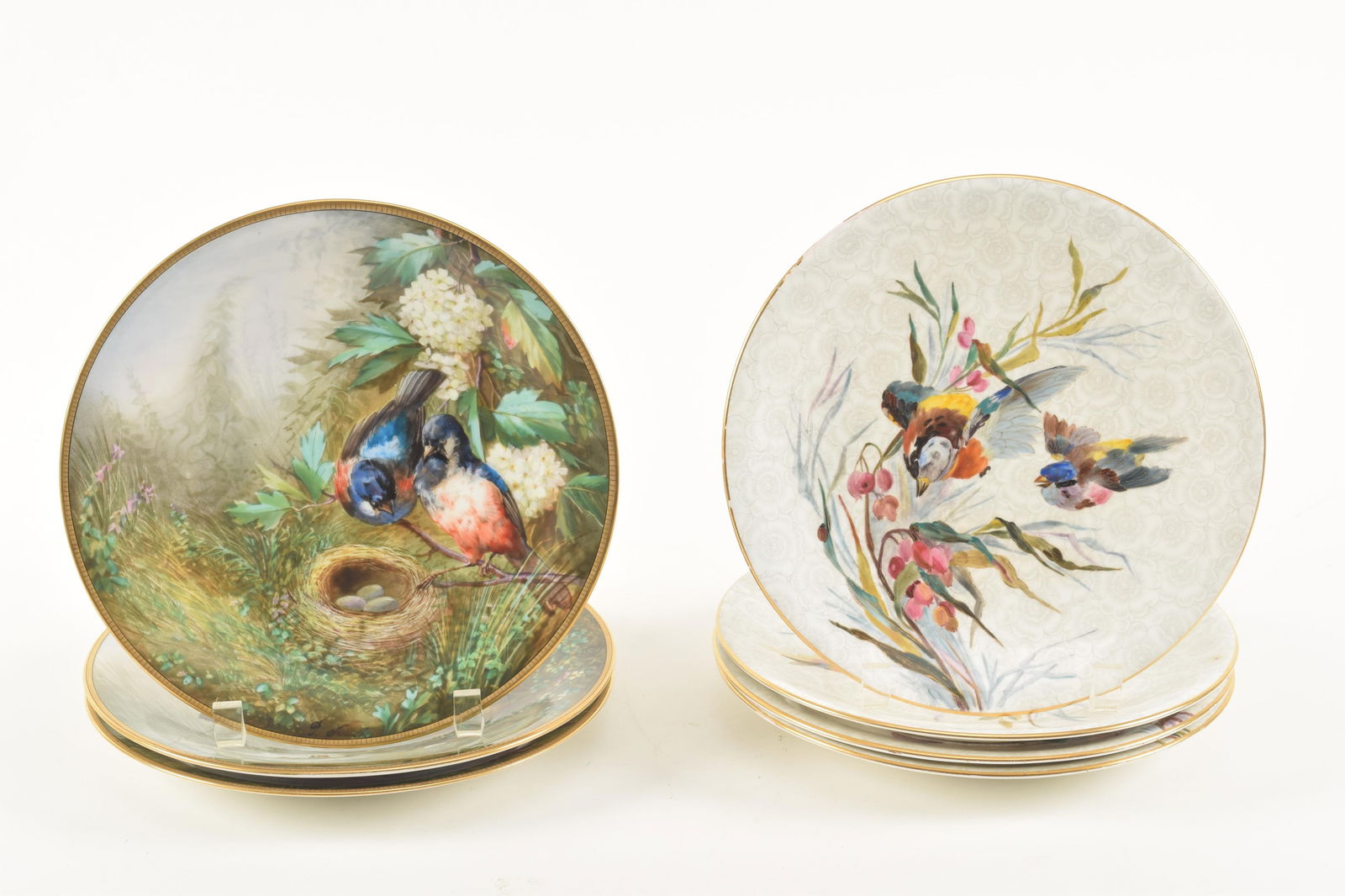19th century Royal Worcester hand painted bird plates. 3 with all over decorated scenes, each artist (1 of 14)