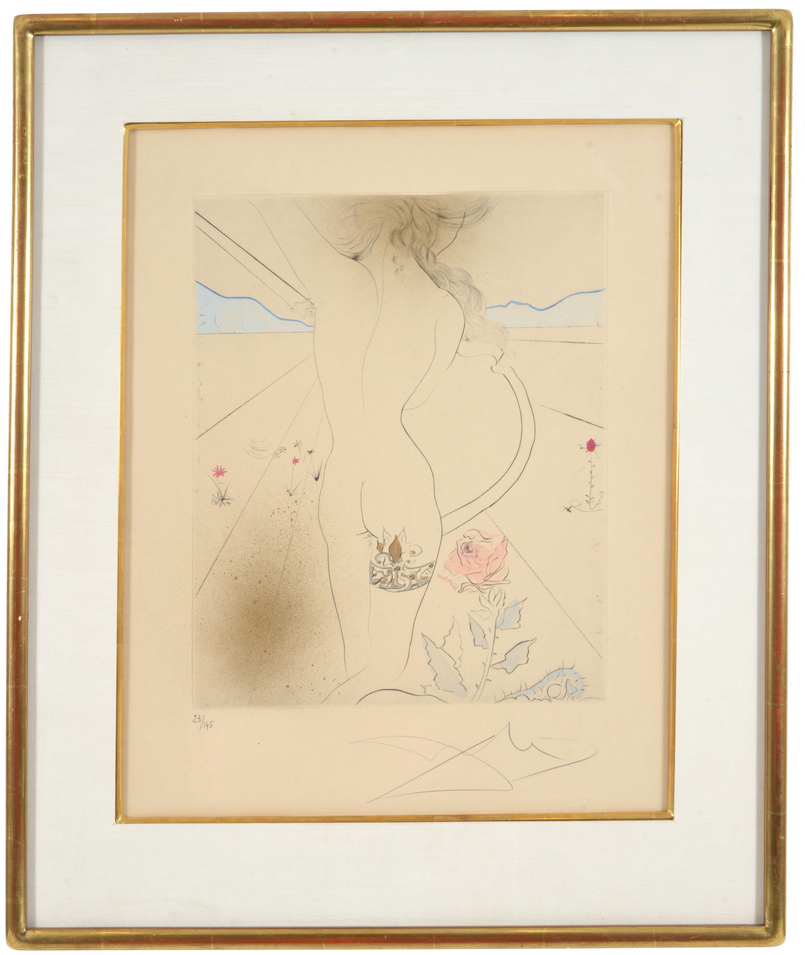 Salvador Dali. "nu A La Jarretiere". Hand Colored Etching Of A Nude