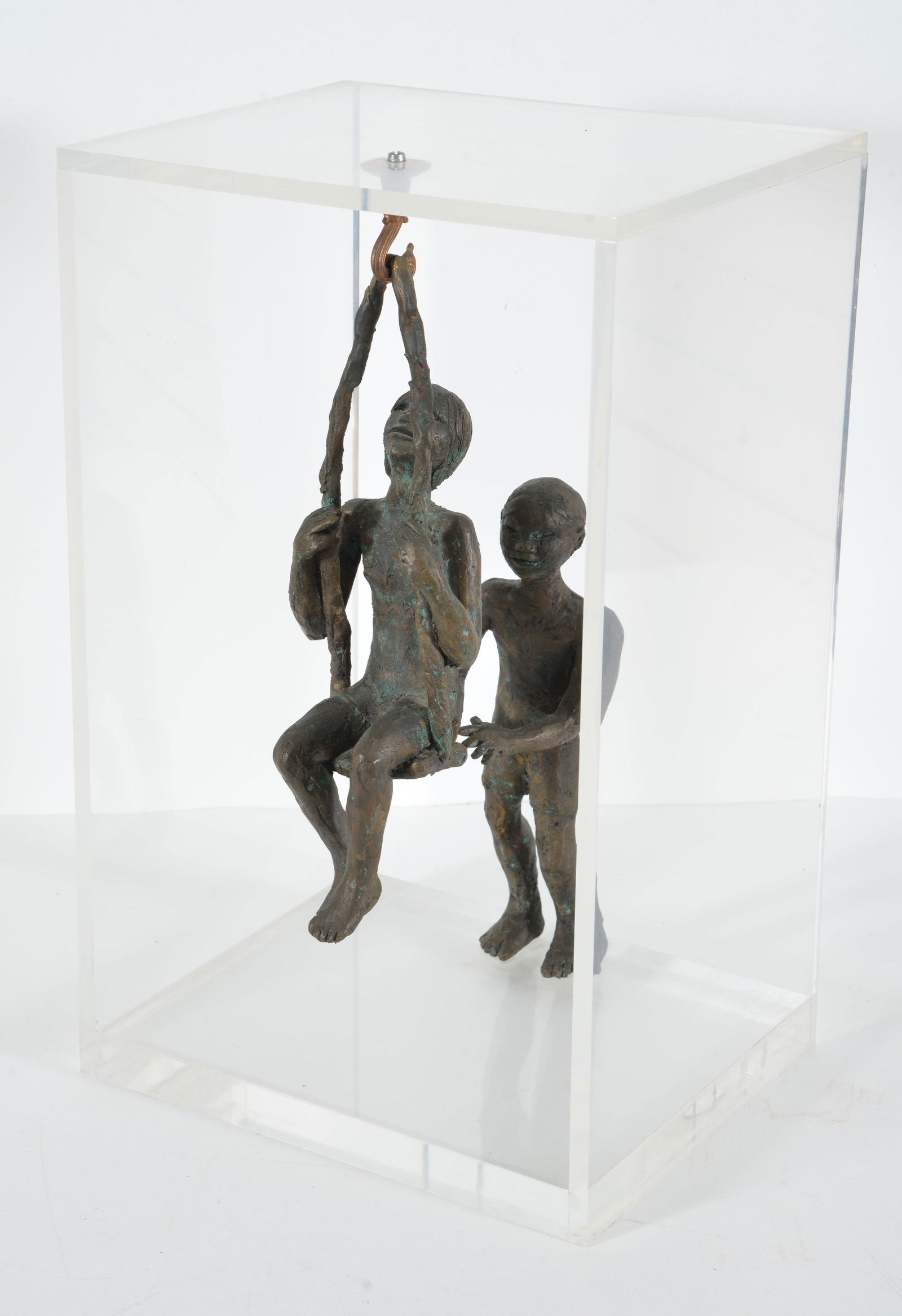 New York School Bronze. 2 part sculpture of children on swing, 1980's. One child pushing other on (1 of 12)