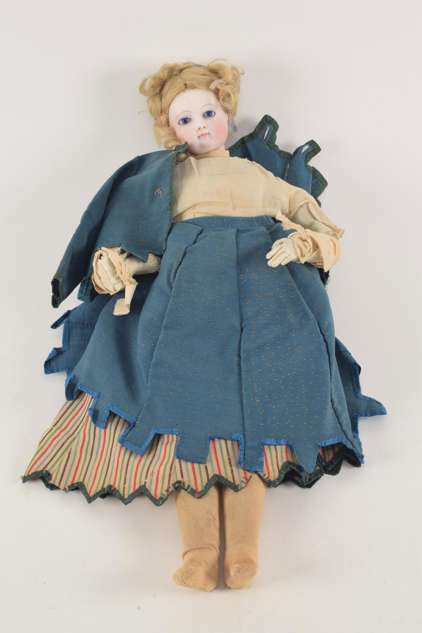 19th Century French fashion closed mouth doll with glass eyes, blonde wig and kid body. Handmade blu (1 of 9)