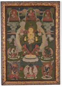 Buddhist icon. Tibet. 18th century. Thangka of the white tara with lineage figures. 21.25 x 14.5in.