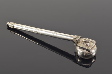 Silver pipe case. Yatate. Japan. Meiji period (1868-1912). Finely engraved with bamboo and prunus.