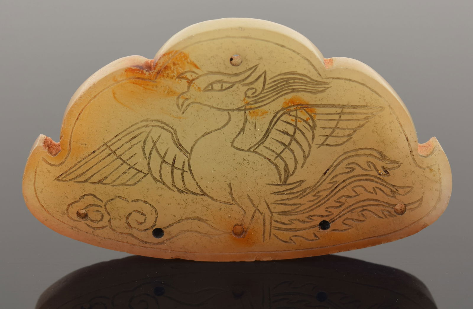Jade phoenix engraved pendant. China. Liao period (916-1125). 2.5in length. (1 of 4)