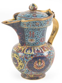 Cloisonne ewer. China. Ming period (1368-1644). Monk's hat form. Buddhist decoration of stylized