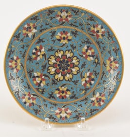Cloisonne plate. China. Ming period (1368-1644). Decoration of lotus scrolls on a turquoise ground.