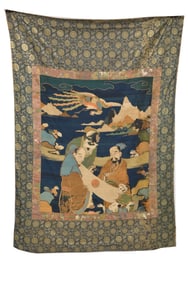 Tapestry weave panel. Japan. 18th/19th century. Scene of a phoenix and the immortals. 37 x 48in
