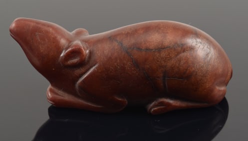 Hardstone study of a mouse. China. 19th century. Brick red stone color. 2.5in length.