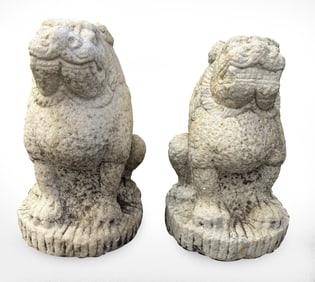 Pair of carved marble foo dogs, China. 19th Century or earlier. Height 15 in.