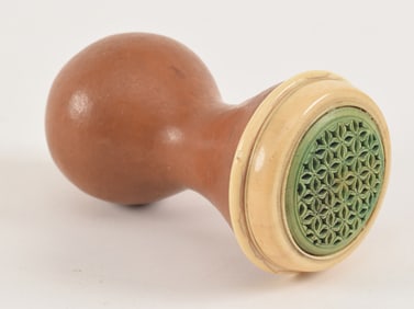 Gourd cricket cage. China. 19th century. Cash coin carved top. 3.5in.