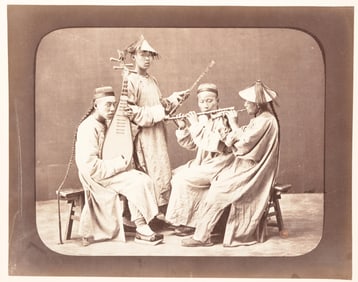 [William Saunders] 19th century albumen photograph of Chinese musicians. A quartet with figures in