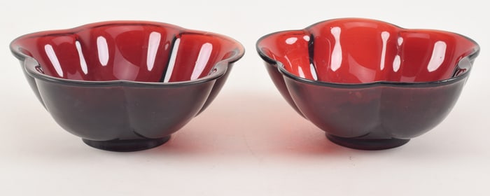 Pair of Peking glass bowls. China. 19th century. Burgundy color. 6in diameter.