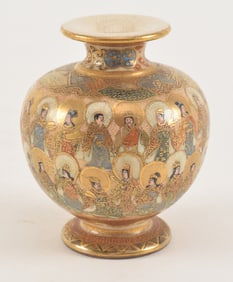 Pottery vase. Japan. Meiji period (1868-1912). Satsuma ware. Globular form with 100 rakan. 3.25in.