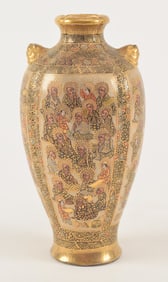 Pottery vase. Japan. Meiji period (1868-1912). Satsuma ware. Lobated form with 100 rakan. 6.5in.