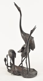 Bronze censer. Japan. 20th century. 3 cranes. 19 x 10.5in.