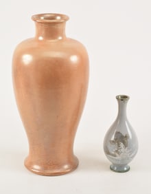 Cloisonne vase. Japan. Meiji period (1868-1912). Grey with a resting carp. Together with another