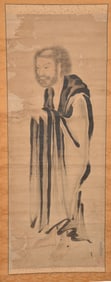 Scroll painting. Japan. 19th century or earlier. Boddhiharma in ink and slight colors on paper.