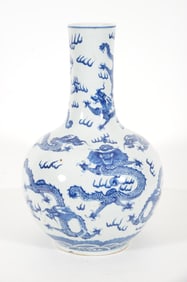 Porcelain vase. China. Kuang Hsu mark and possibly of the period. Bottle form. Decoration of dragons