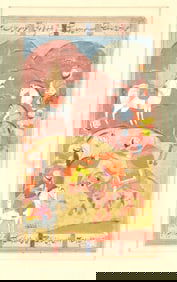 Miniature painting. Kashmir. 19th century. Scene from the life of the prophet. 8.5 x 4.75in. Framed