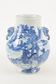 Porcelain vase. China. 19th/20th century. Underglaze blue decoration of figures in a landscape.