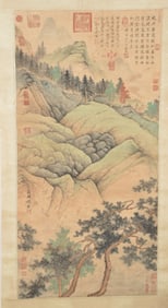 Scroll painting. China. 19th century. Landscape scene. Copy of an earlier painting. 49.5 x 24.5in.