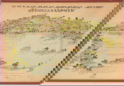Map of the summer palace. Peking, ca. 1920. (Inscribed). 31 x 21in. Framed.
