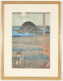 Hiroshige. "Autumn Moon". Japanese color woodblock print. Framed under glass. Sheet: 14 1/8 x 9