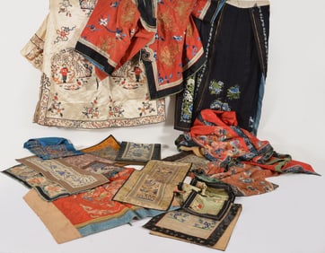 Lot of 15 textiles. China. 19th to early 20th century. To include: a pair of rank badges, a single