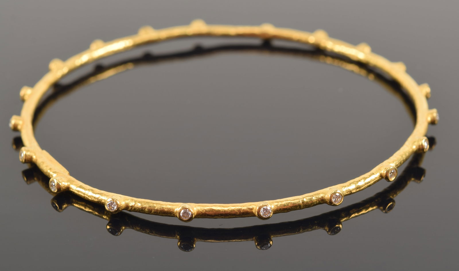 ARA handmade 24K gold diamond mounted bangle bracelet. Set with 20 round cut diamonds, each about (1 of 5)