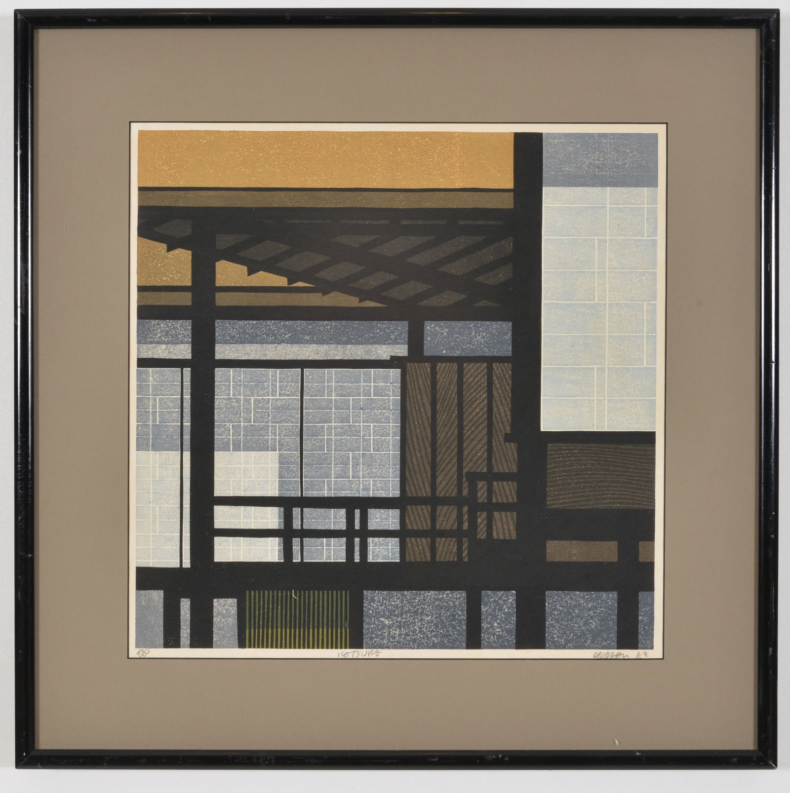 Clifton Karhu. "Katsura". Color woodblock print of a Japanese building facade. Signed, titled, dated (1 of 7)