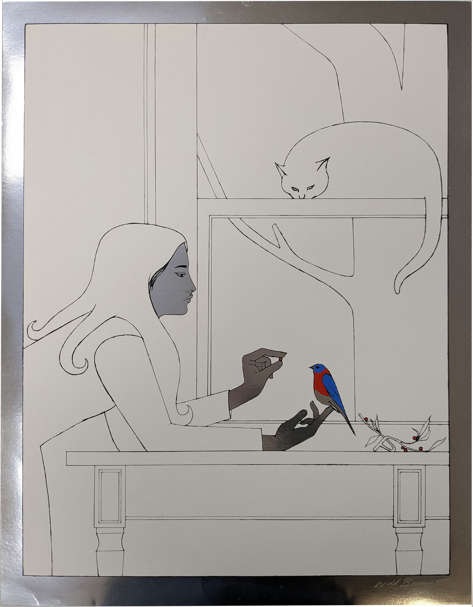 Will Barnet. "Fifth Season". 2 serigraph prints on foil. 1) Smaller original serigraph with incised (1 of 6)