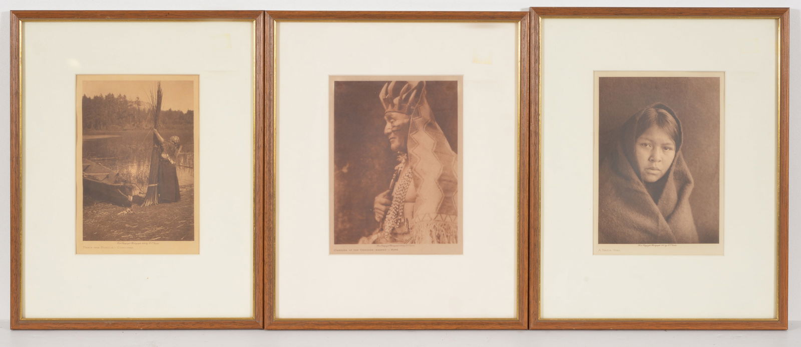 3 Edward S. Curtis photogravures. Tying the Bundle - Cowichan, Costume of the Obsidian - Bearer - (1 of 8)