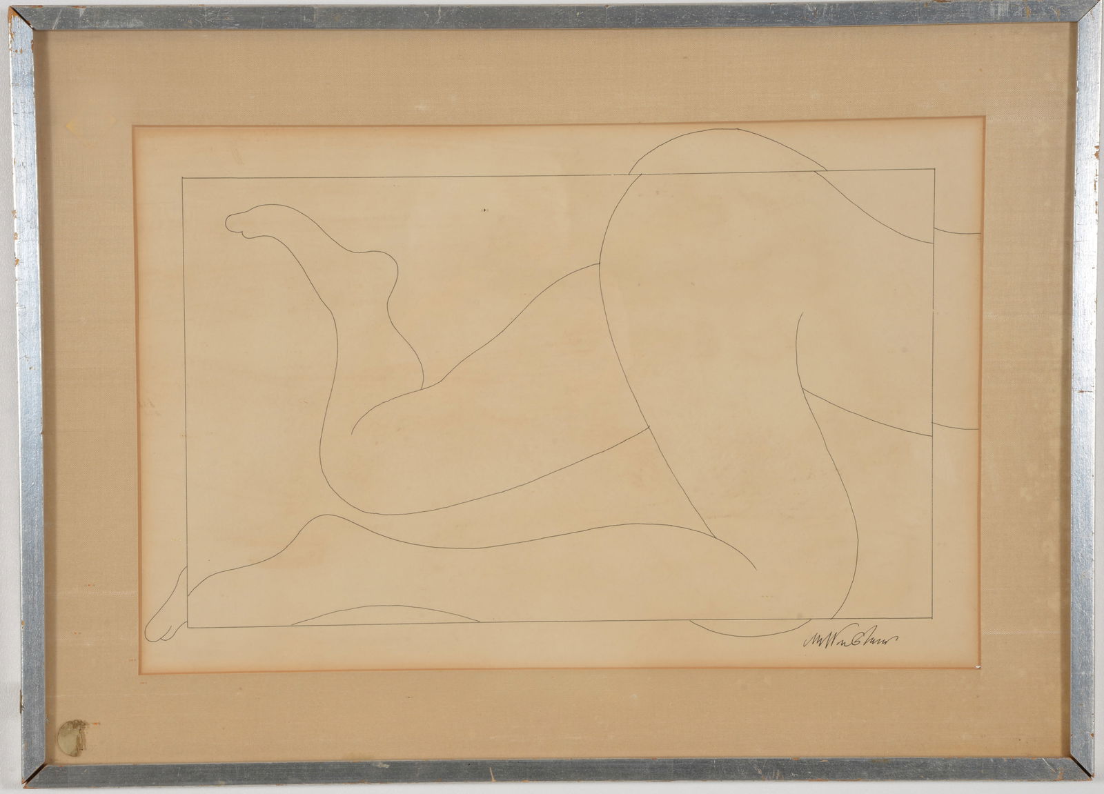Milton Glaser. Reclining nude. Lithograph on paper. Printed signature lower right. Framed under: Milton Glaser. Reclining nude. Lithograph on paper. Printed signature lower right. Framed under glass. Toning. Overall: 16 x 22in.