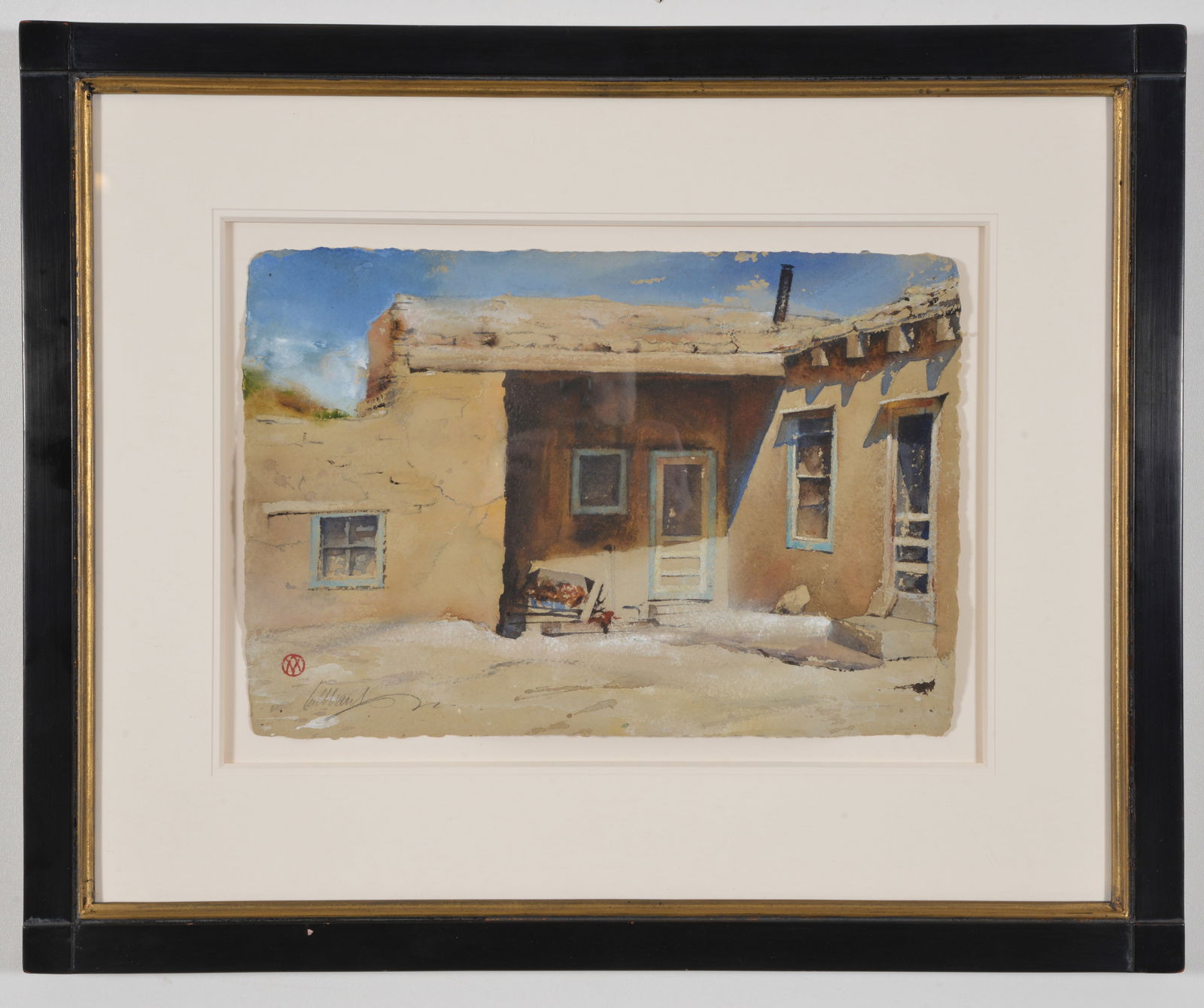 William Matthews. "Acoma Courtyard". Southwestern pueblo scene. Watercolor on paper. Signed and with (1 of 8)