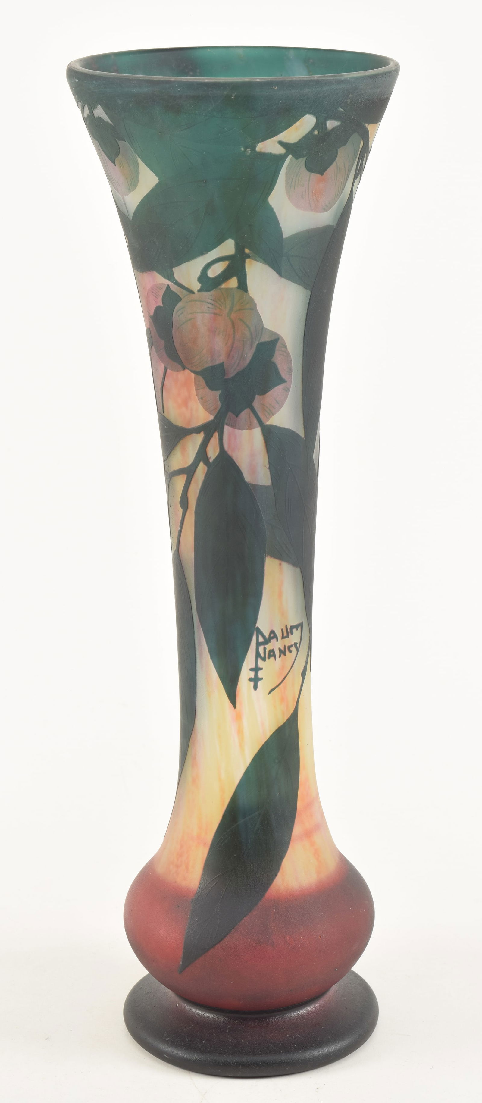 Daum "Persimmons" cameo art glass vase. Decoration of persimmon fruits on the branch with leaves (1 of 8)