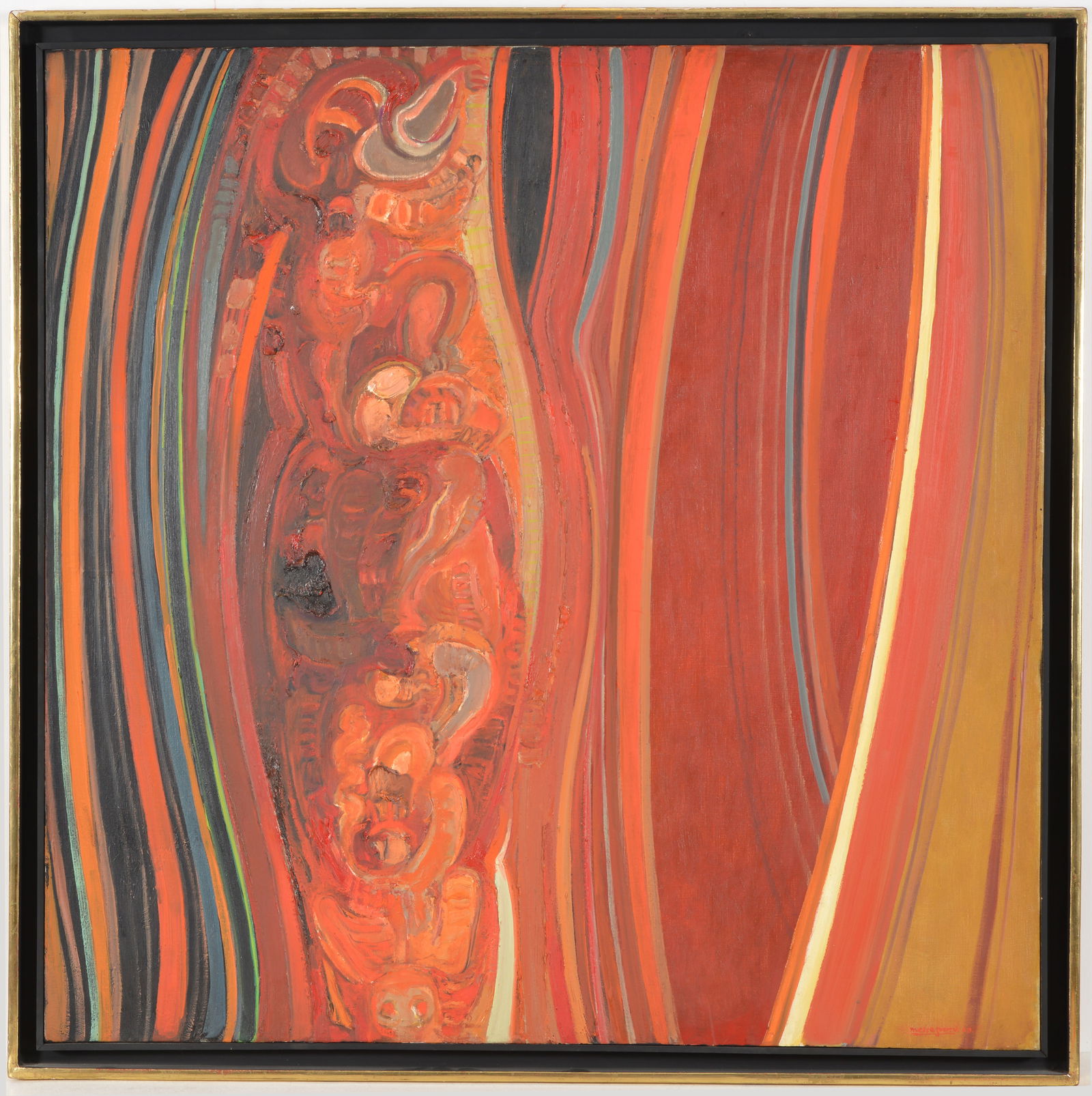 Benito Messeguer. Mexico. Large abstract composition with bands of red, orange, black and gold. Oil (1 of 8)