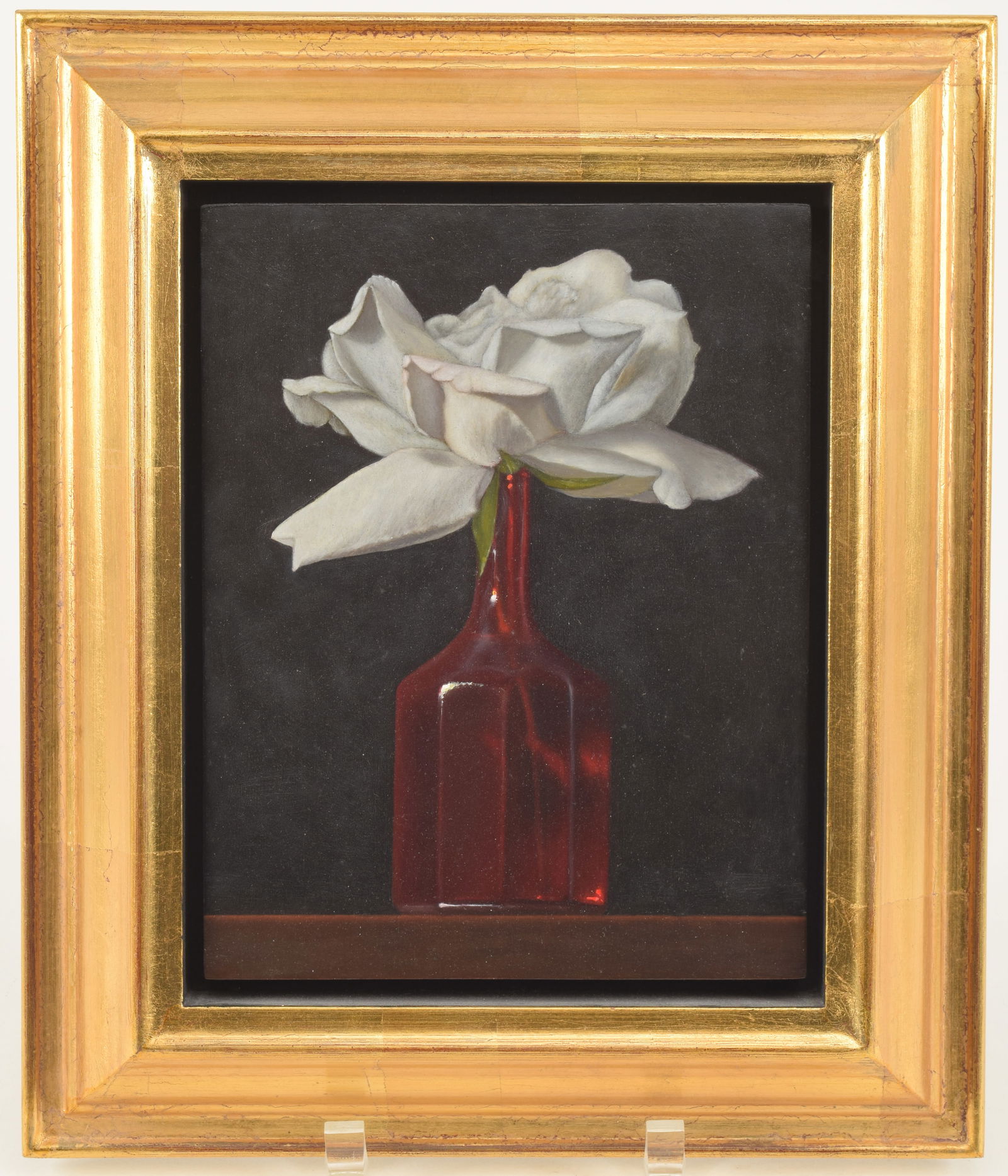 James Holland. Massachusetts. "White and Red". Still life of white flowers in a red glass bottle set (1 of 3)