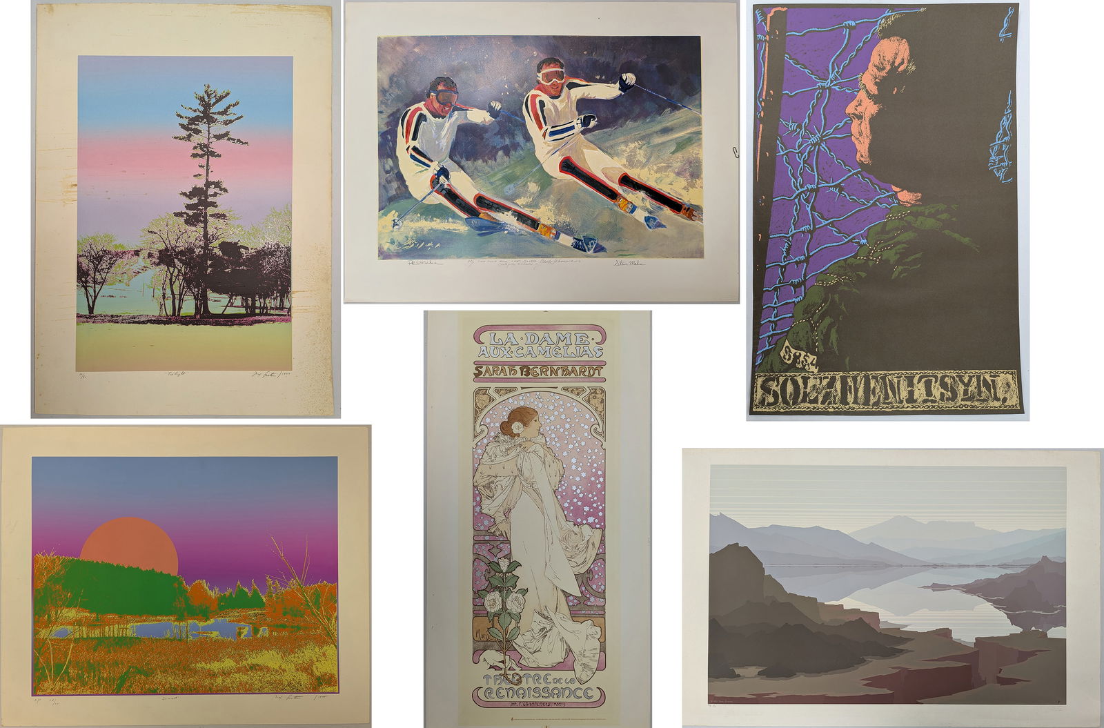 Lot of 6 modern art prints. To include: Jack Beal "Solzhenitysn", Max Epstein "Sunset" and (1 of 11)