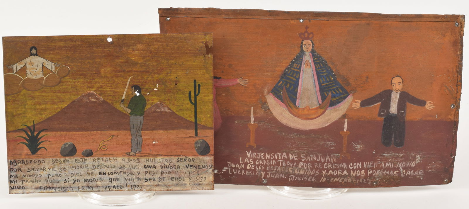 [2] Mexican retablos. 1) "Virjensita de San Juan". Image of the Virgin of San Juan with worshipping (1 of 5)