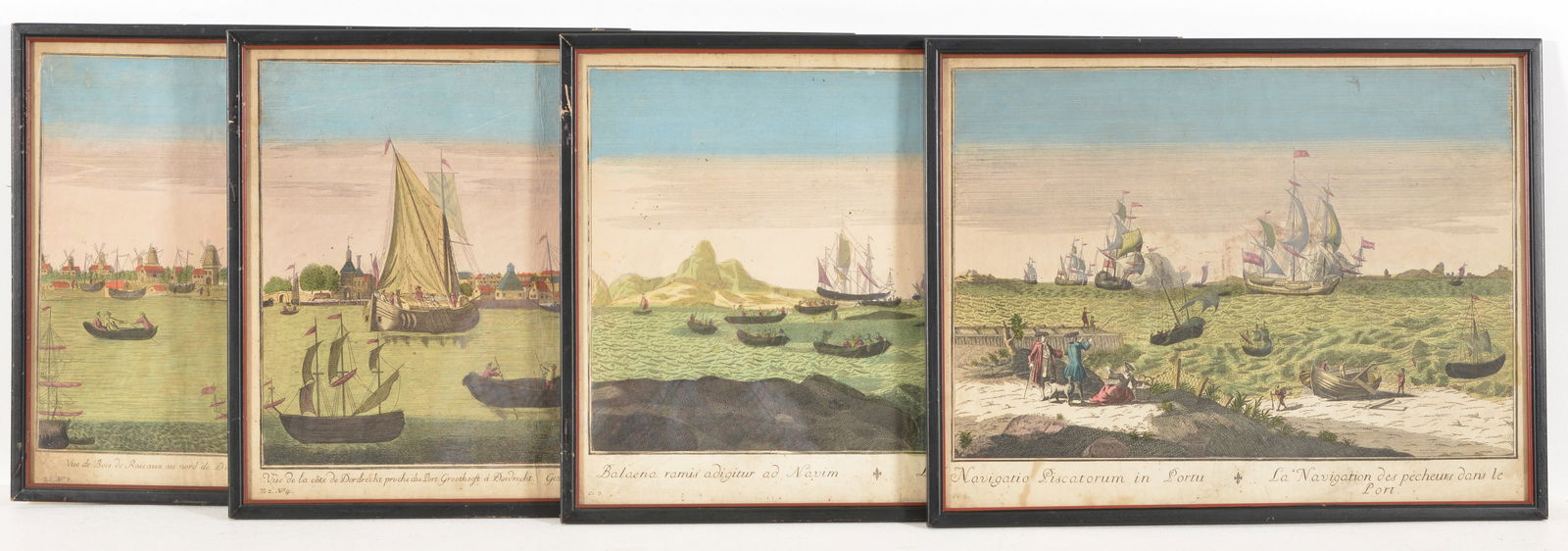 [4] 17th/18th century hand colored nautical engravings. Including a pair of Spanish prints depicting (1 of 5)