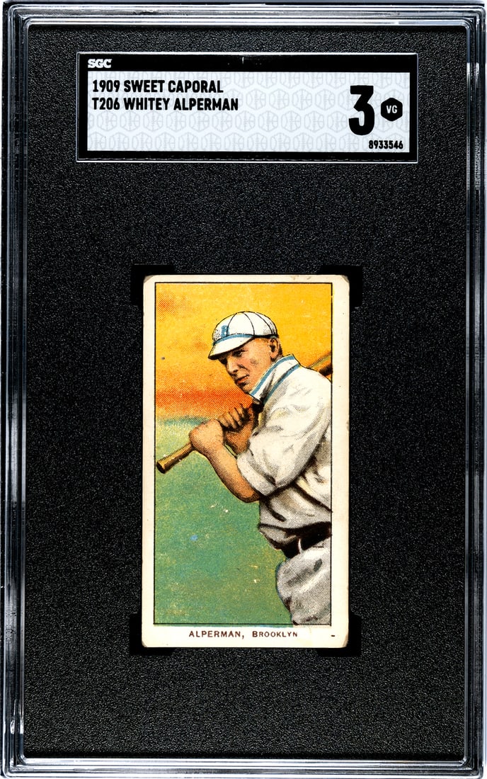 1909 Sweet Caporal T206, Whitey Alperman, SGC Grade 3.: 1909 Sweet Caporal T206, Whitey Alperman, SGC Grade 3.