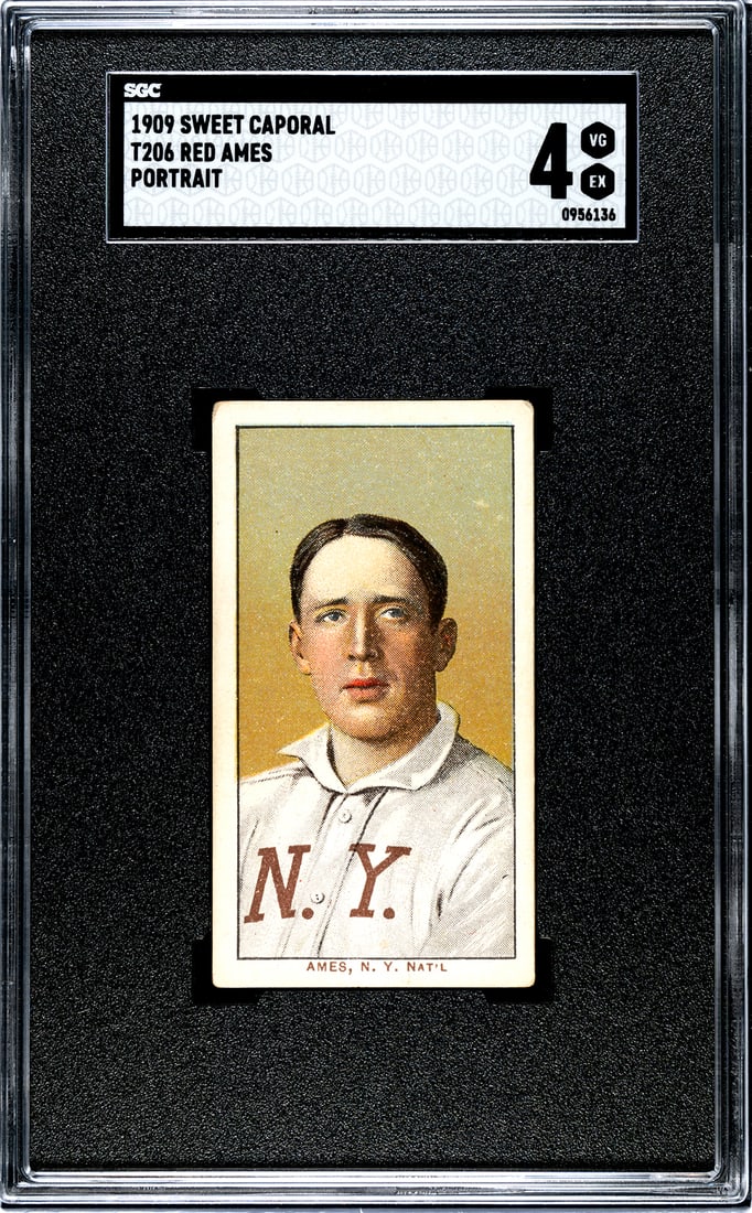 1909 Sweet Caporal T206, Red Ames, Portrait, SGC Grade 4.: 1909 Sweet Caporal T206, Red Ames, Portrait, SGC Grade 4.
