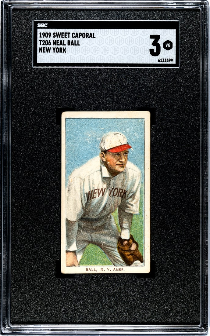 1909 Sweet Caporal T206, Neal Ball, New York, SGC Grade 3.: 1909 Sweet Caporal T206, Neal Ball, New York, SGC Grade 3.