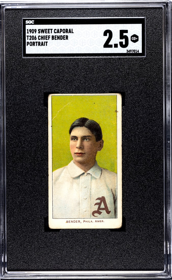 1909 Sweet Caporal T206, Chief Bender, Portrait, SGC Grade 2.5.: 1909 Sweet Caporal T206, Chief Bender, Portrait, SGC Grade 2.5.