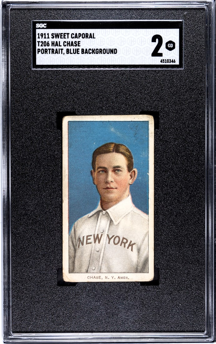 1911 Sweet Caporal T206, Hal Chase, Portrait, Blue Background, SGC Grade 2. (1 of 2)