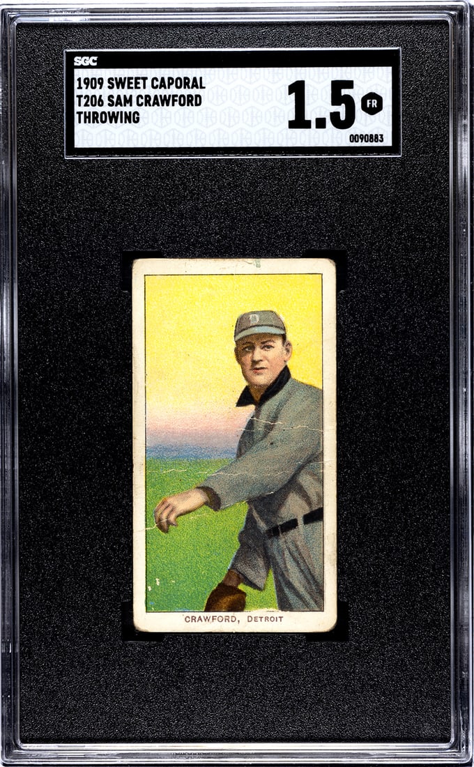 1909 Sweet Caporal T206, Sam Crawford, Throwing, SGC Grade 1.5.: 1909 Sweet Caporal T206, Sam Crawford, Throwing, SGC Grade 1.5.