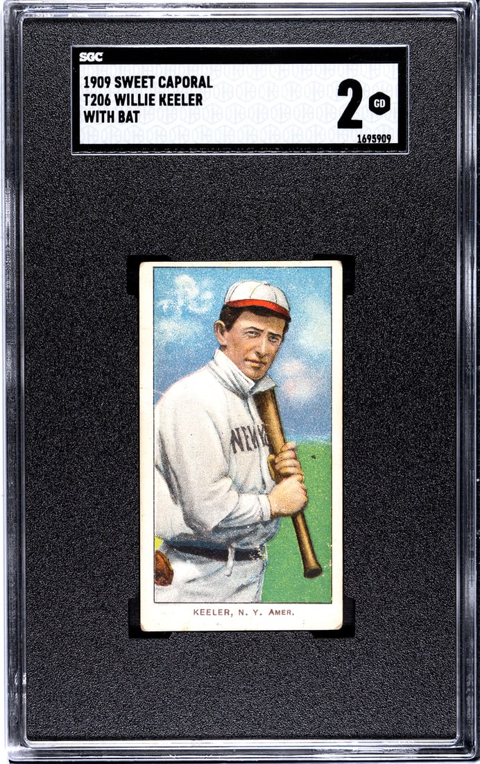 1909 Sweet Caporal T206, Willie Keeler, With Bat, SGC Grade 2.: 1909 Sweet Caporal T206, Willie Keeler, With Bat, SGC Grade 2.